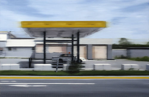 Fuel station with police car