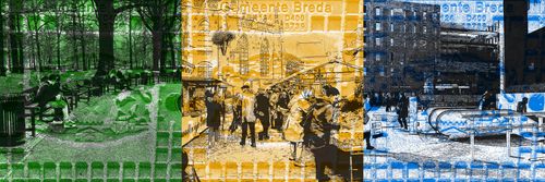 Aan de vijver/op de markt/bij het station 